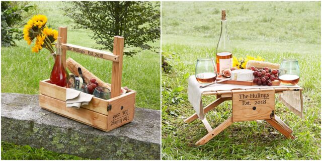Personalised wine carrier and picnic table