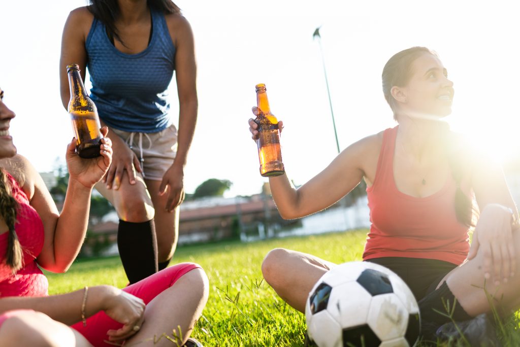beer after a workout: soccer game