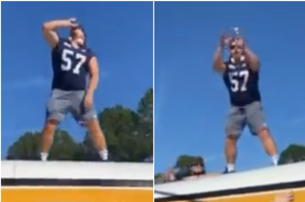 College football player suspended after chugging beer on roof of moving bus
