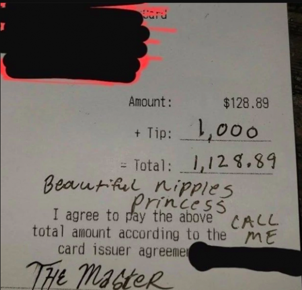 Waitress shares ‘creepy’ note left by customer alongside £725 tip