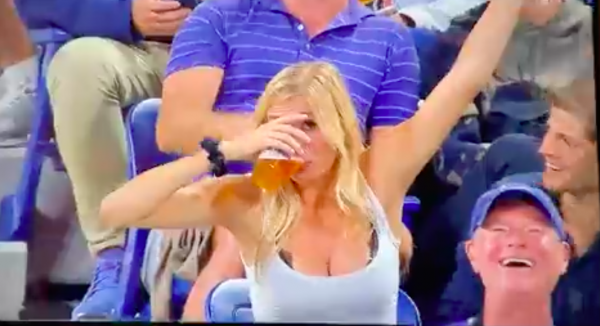 Woman goes viral at US Open after chugging two beers after seeing herself on big screen