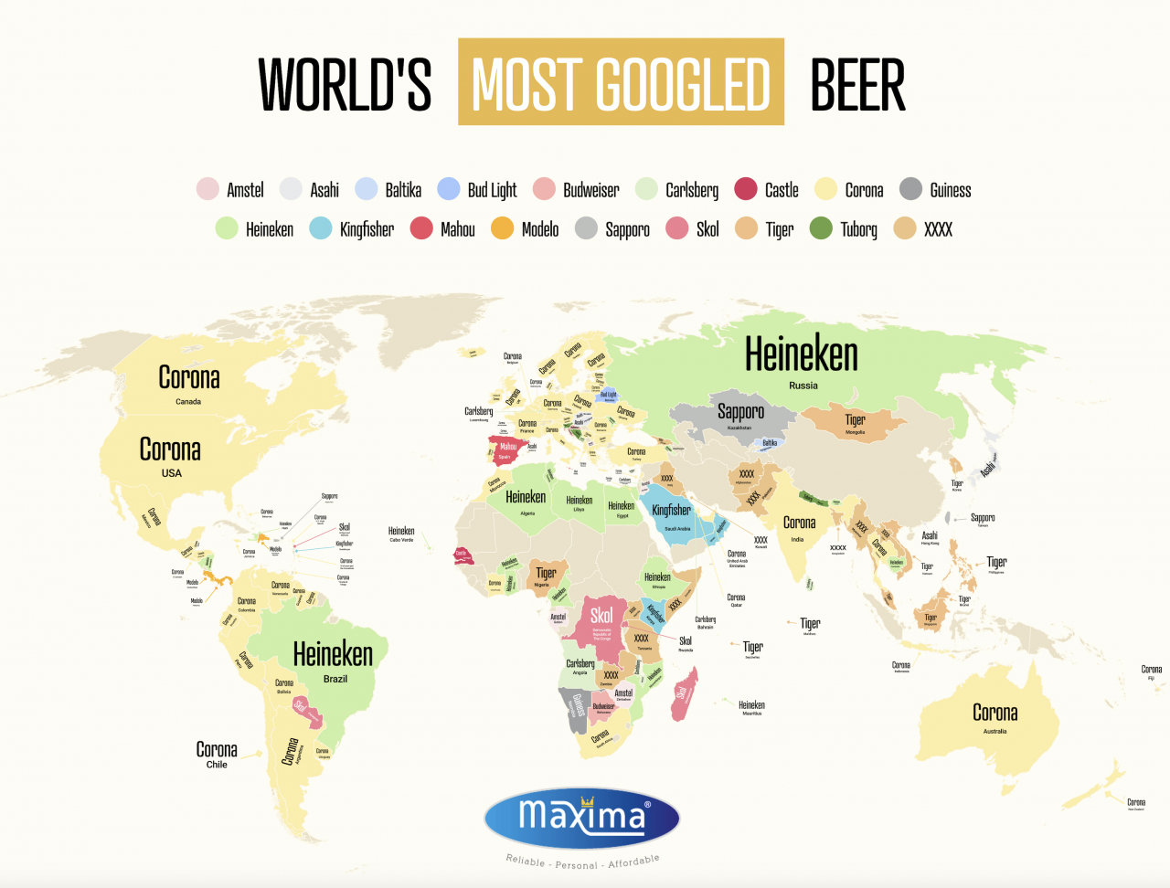 The world's most popular beer has been revealed by new data