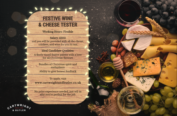 You can now get paid to drink wine and eat cheese this Christmas