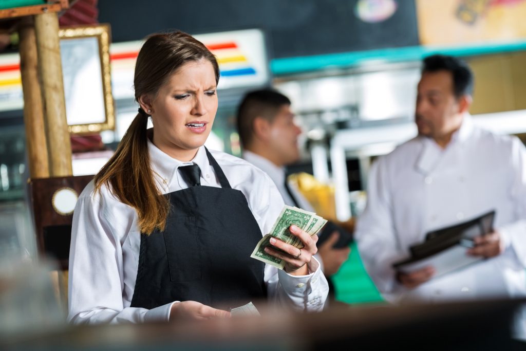 Woman confused by cruel tip game