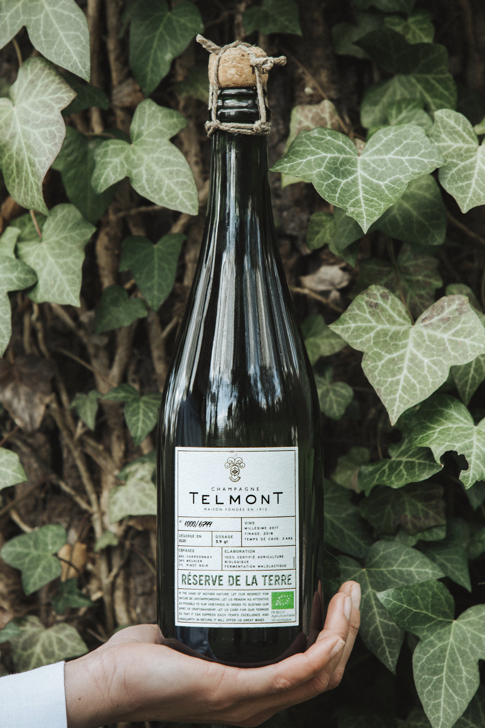 Champagne Telmont light weight glass bottle