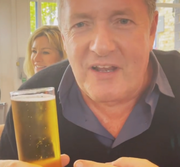 Piers Morgan celebrates with Jeremy Clarkson’s lager