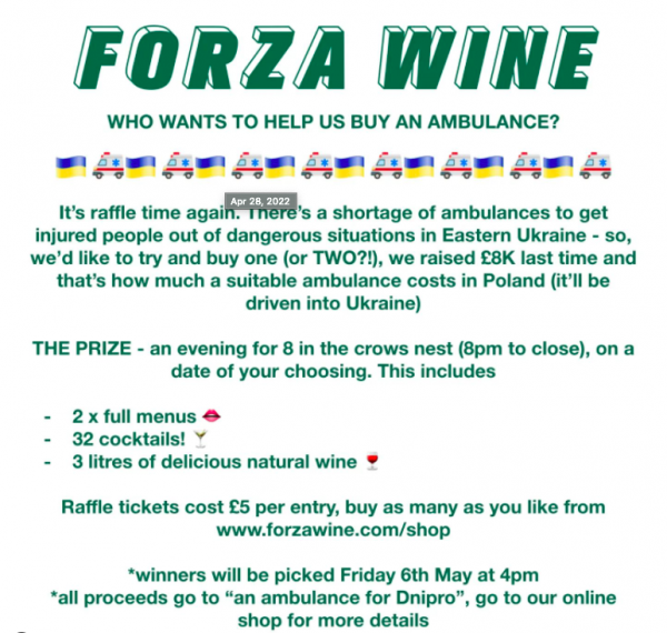 London wine bar raising funds for Ukraine ambulance