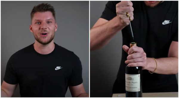 How do you open a bottle of wine with no corkscrew?