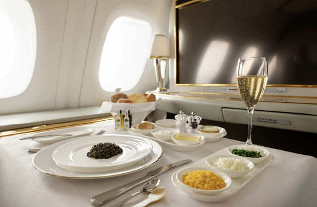 Emirates Airlines - a plate of unlimited caviar and Champagne