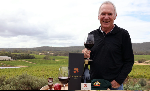 Allan Border with his limited release Shiraz "Maiden Tonne"