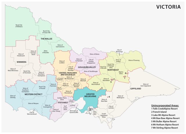 Administrative and political vector map of the australian state victoria
