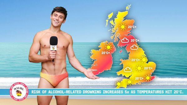 Malibu and Tom Daley bring back ‘Don’t Drink and Dive’ with heat-reactive trunks