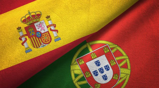 Portugal and Spain flag together realtions textile cloth fabric texture