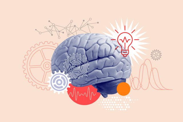 Collage illustration of thinking mind brain power concept. Brainstorming concept illustration.